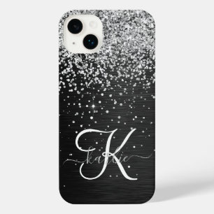 Benutzerdefiniertes Silver Glitzer Black Sparkle M iPhone 14 Plus Hülle