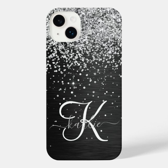 Benutzerdefiniertes Silver Glitzer Black Sparkle M iPhone 14 Plus Hülle (Rückseite)