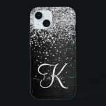 Benutzerdefiniertes Silver Glitzer Black Sparkle M iPhone 15 Hülle<br><div class="desc">Dieses elegante,  hübsch silber funkelnde Glitzer auf schwarz gebürstetem metallischem Hintergrund ist einfach zu personalisieren.</div>