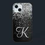 Benutzerdefiniertes Silver Glitzer Black Sparkle M iPhone 15 Hülle<br><div class="desc">Dieses elegante,  hübsch silber funkelnde Glitzer auf schwarz gebürstetem metallischem Hintergrund ist einfach zu personalisieren.</div>