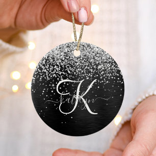 Benutzerdefiniertes Silver Glitzer Black Sparkle M Keramik Ornament