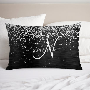 Benutzerdefiniertes Silver Glitzer Black Sparkle M Kissenbezug