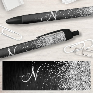Benutzerdefiniertes Silver Glitzer Black Sparkle M Kugelschreiber