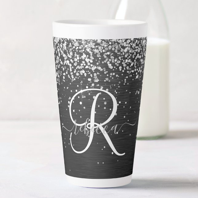 Benutzerdefiniertes Silver Glitzer Black Sparkle M Milchtasse (Von Creator hochgeladen)