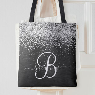 Benutzerdefiniertes Silver Glitzer Black Sparkle M Tasche