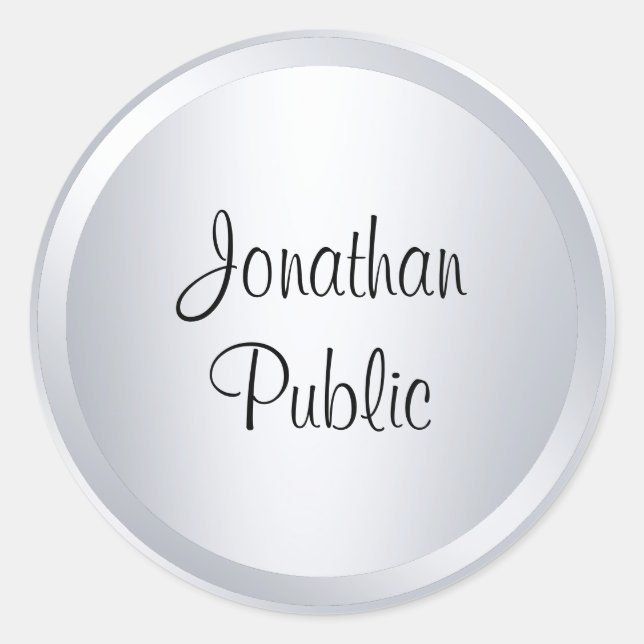 Benutzerdefiniertes Silver Look Moderne Template T Runder Aufkleber (Vorderseite)