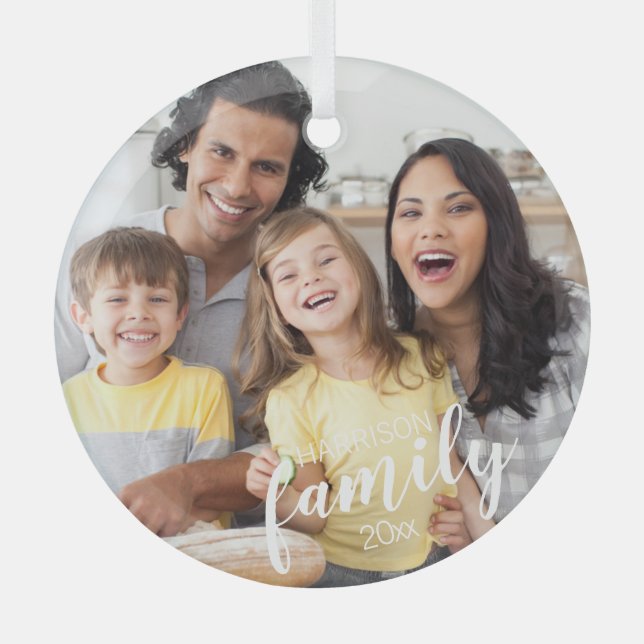 Benutzerdefiniertes SkriptFAMILY-Foto Personalisie Ornament Aus Glas (Vorderseite)