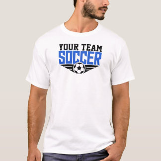 Benutzerdefiniertes Soccer Team Blau Text T-Shirt