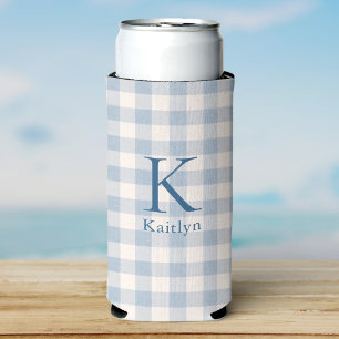 Benutzerdefiniertes Soft Light Blue Gingham Erbstü Selters Dosenkühler