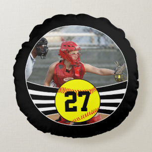 Benutzerdefiniertes Softball-Foto und Textkopfkiss Rundes Kissen