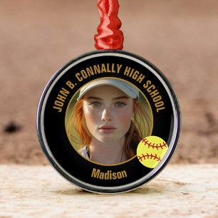 Benutzerdefiniertes Softball-Spieler-Foto Weihnach Ornament Aus Metall