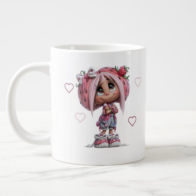 Benutzerdefiniertes süßes Erdbeermädchen Jumbo-Tasse (Links)