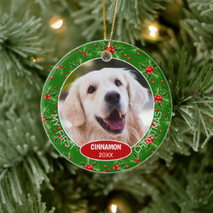 Benutzerdefiniertes süßes Haustierfoto 1. Weihnach Keramik Ornament