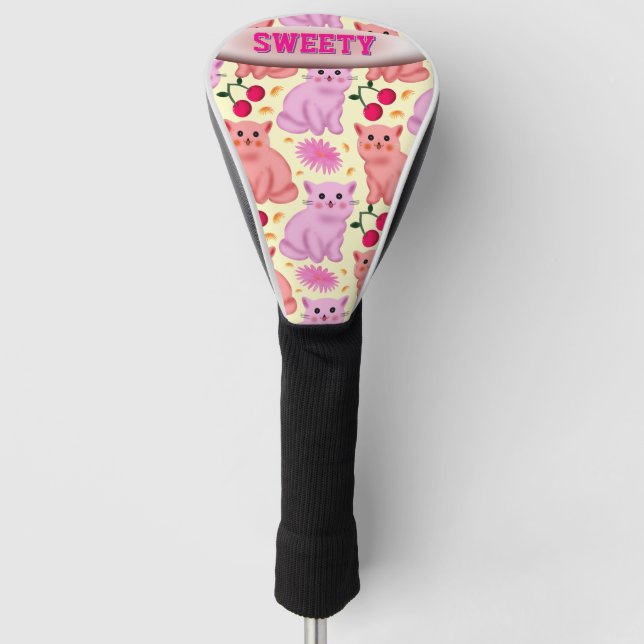 Benutzerdefiniertes süßes Katzenkirsch-Blumenmuste Golf Headcover (Vorderseite)