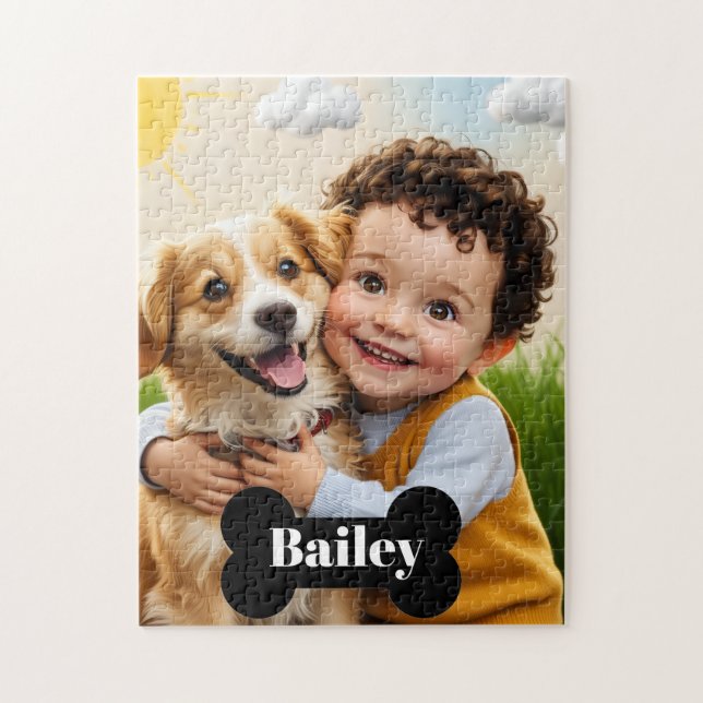 Benutzerdefiniertes Süßes Kind & Hund Puzzle Perso (Vertikal)