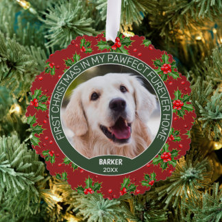 Benutzerdefiniertes süßes Welpenfoto auf grünem Ho Ornament Karte