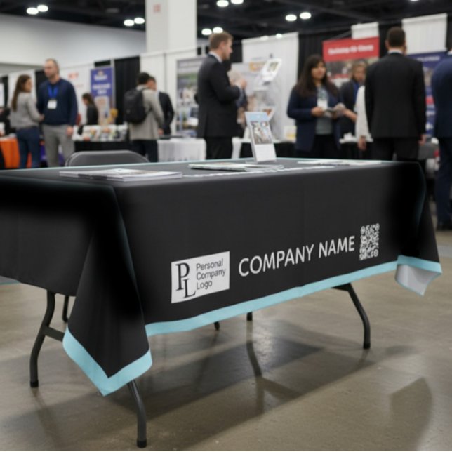 Benutzerdefiniertes Table Cover Business-Logo Blue Tischdecke (custom tablecloth table cover logo printing trade show for business event - black with blue border)