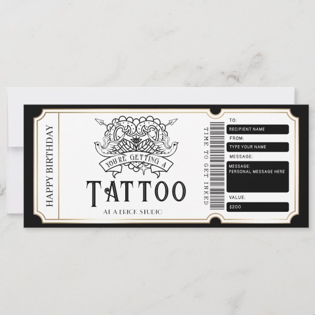 Benutzerdefiniertes Tattoo-Geschenkzertifikat Einladung (Vorderseite)
