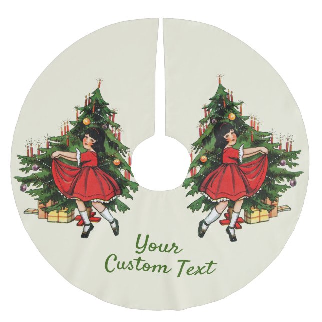 Benutzerdefiniertes Text-1950er-Vintages Mädchen m Polyester Weihnachtsbaumdecke (Vorderseite)