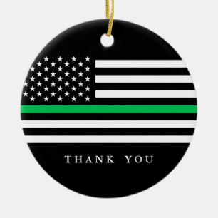 Benutzerdefiniertes Text Thin Green Line Patriotic Keramik Ornament