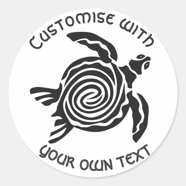 Benutzerdefiniertes Text Tribal Turtle Design Runder Aufkleber (Vorderseite)