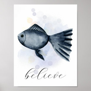 Benutzerdefiniertes Text Wasserfarbe Stil Blue Fis Poster