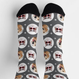 Benutzerdefiniertes Tier 2 Foto Dunkelgraue Paw Pr Socken