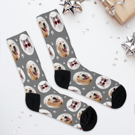 Benutzerdefiniertes Tier 2 Foto Graue Paw Print Socken