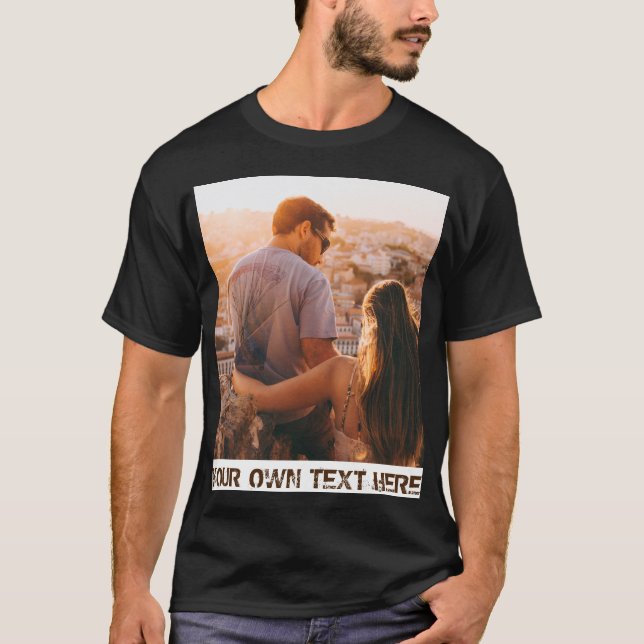 Benutzerdefiniertes vertikales Foto und Text T-Shirt (Vorderseite)