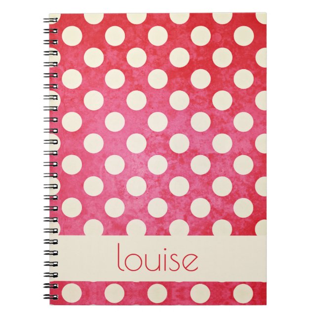 Benutzerdefiniertes Vintag Red Off White Polka Dot Notizblock (Vorderseite)