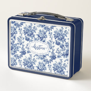 Benutzerdefiniertes Vintage-Blumenmuster Navyblau Metall Brotdose