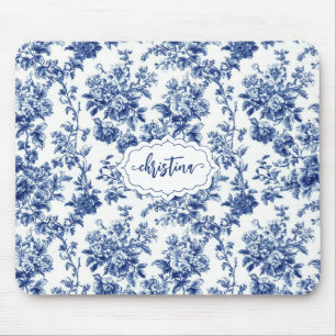 Benutzerdefiniertes Vintage-Blumenmuster Navyblau  Mousepad