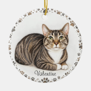 Benutzerdefiniertes Wasserfarben-Katzenporträt mit Keramik Ornament