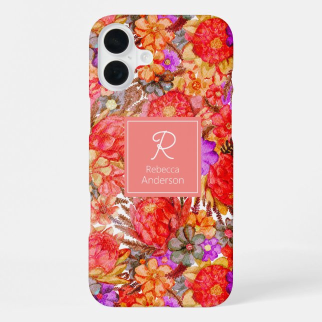 Benutzerdefiniertes Wasserfarben-Protea-Muster iPhone 16 Plus Hülle (Rückseite)
