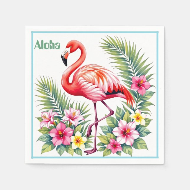 Benutzerdefiniertes Wasserfarben-Rosa-Flamingo-Blu Serviette (Vorderseite)
