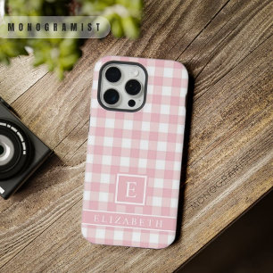 Benutzerdefiniertes weiches Pastell-Rosa-Weiß-Karo iPhone 15 Pro Max Hülle