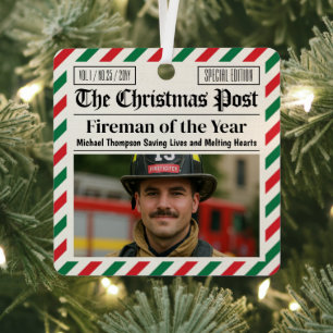 Benutzerdefiniertes Weihnachts-Feuerwehrmann-Gesch Ornament Aus Metall
