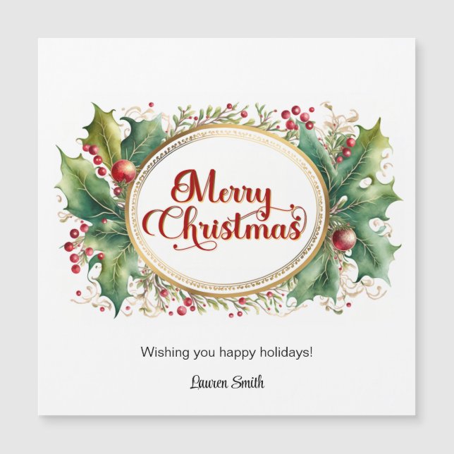 Benutzerdefiniertes Weihnachts-Skript in Gold Flor Magnetkarte (Vorderseite)