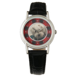 Benutzerdefiniertes Weihnachtsrot und Kariertes Fo Armbanduhr