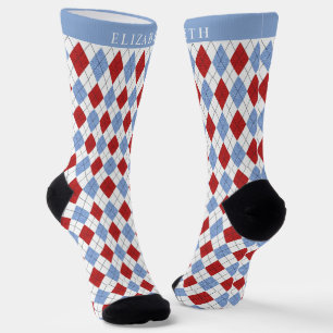 Benutzerdefiniertes Weiß Blau Rot Argyle-Muster Socken