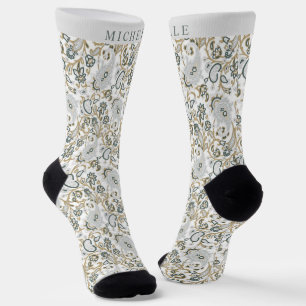 Benutzerdefiniertes Weiß Grau Grün Paisley-Muster Socken