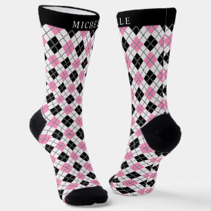 Benutzerdefiniertes Weiß Pink Schwarz Kariert Argy Socken