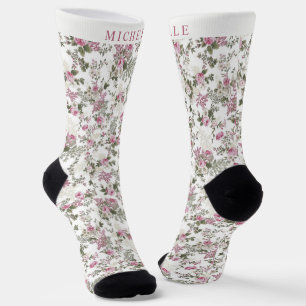 Benutzerdefiniertes weißes Blumenmuster mit rosa R Socken