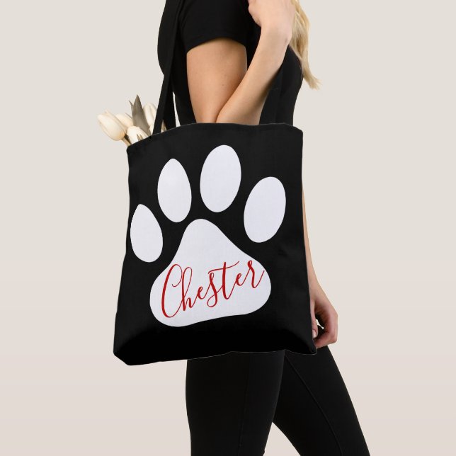 Benutzerdefiniertes weißes Dog Paw Motif auf schwa Tasche (Von Nahem)