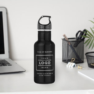Benutzerdefiniertes weißes Geschäftslogo, schwarz  Edelstahlflasche