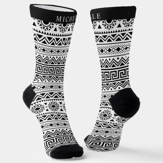 Benutzerdefiniertes, weißes und schwarzes Aztec-Mu Socken (Gewinkelt)