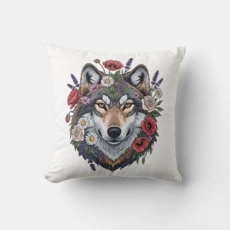 Benutzerdefiniertes Wolf mit floraler Krone Wurfki Kissen