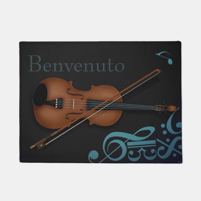 "Benvenuto" Violin & Bow Elegantes Schwarz & Türki Fußmatte (Vorderseite)
