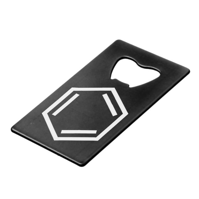 BENZENE RING SYMBOL GELDBEUTEL FLASCHENÖFFNER (Vorderseite Schrägansicht)