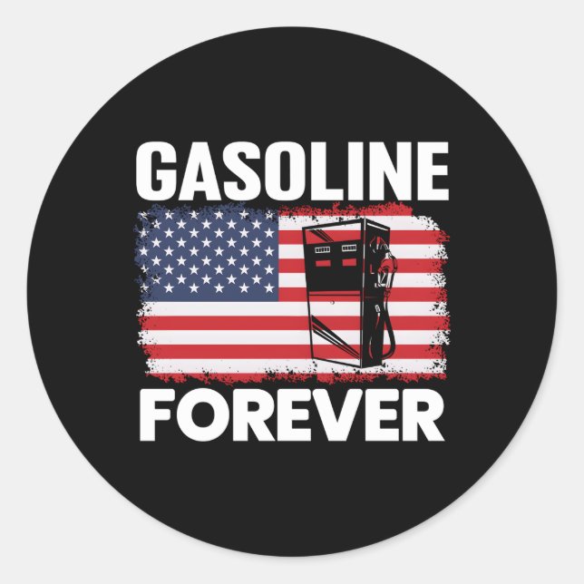 Benzin Forever Gas Cars Patriotische Flagge USA Runder Aufkleber (Vorderseite)
